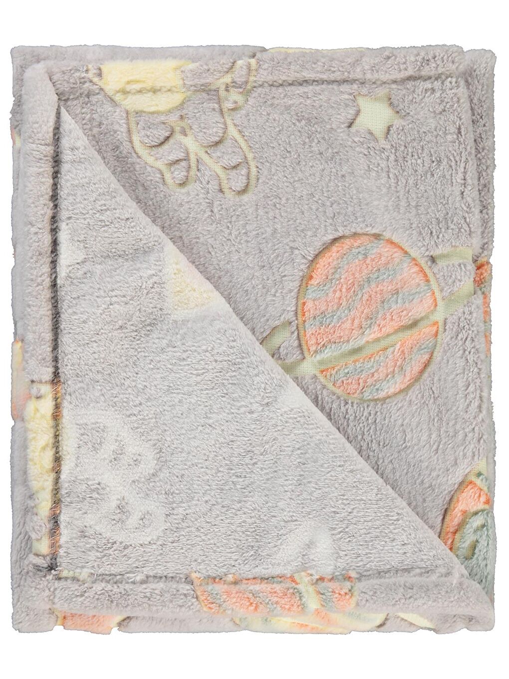 Baby Yıldız Roket Baskılı Battaniye - Gri Standart-2