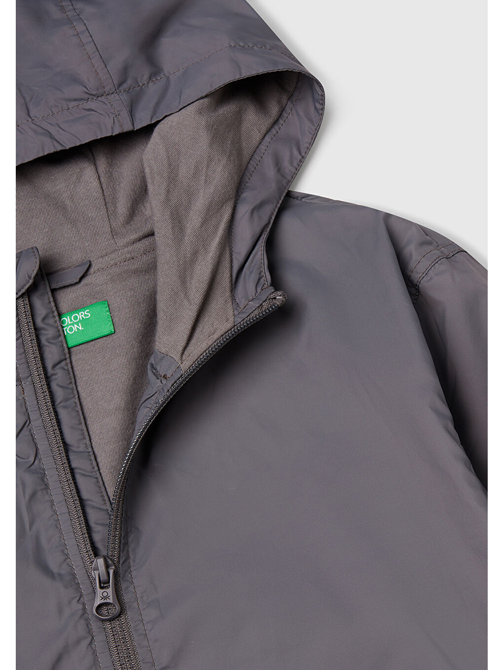 Erkek Çocuk Antrasit Kolu Logo İşlemeli Fermuarlı Kapüşonlu Yağmurluk-2