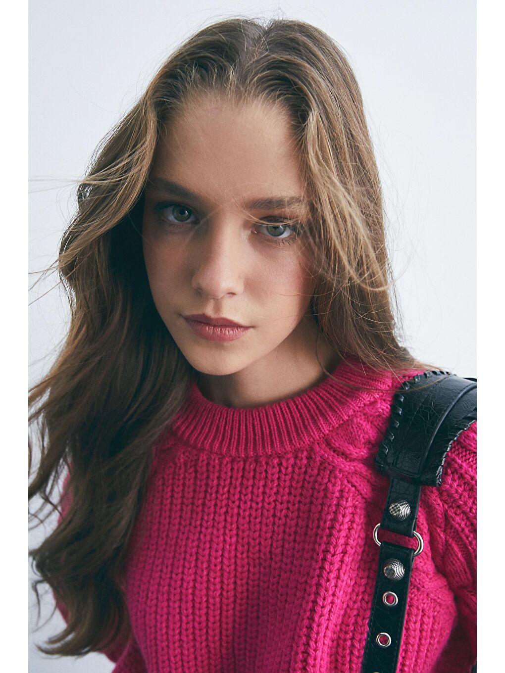 Fuşya Bisiklet Yaka Saç Örgülü Yumuşak Tuşeli Kazak-2