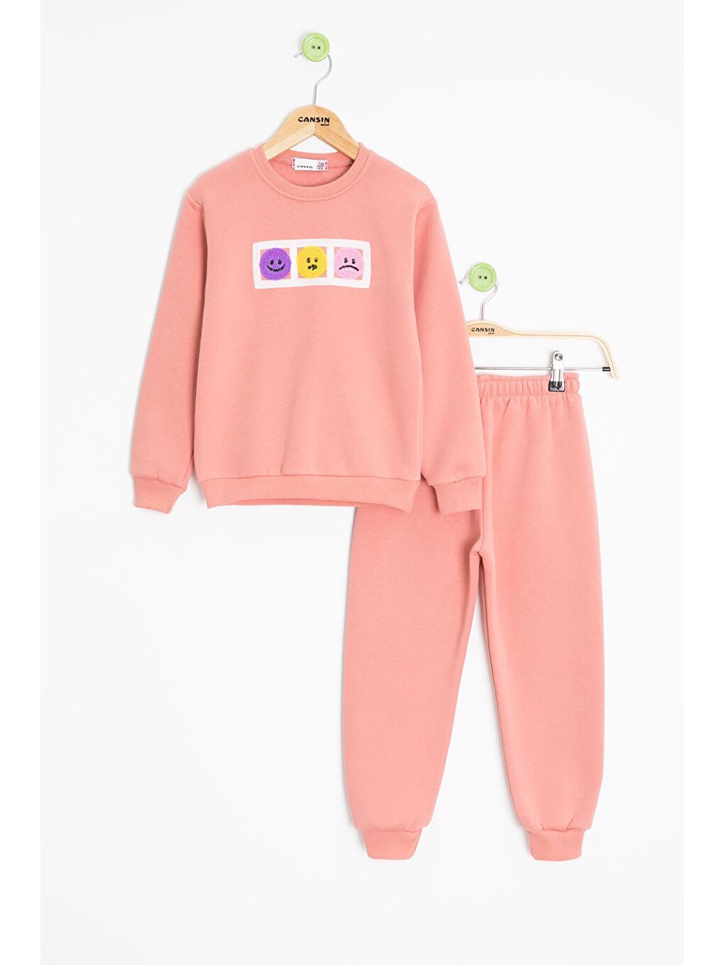 Pembe Somon Gülenyüz Nakışlı Şardonlu Kız Çocuk Eşofman Takımı 23360