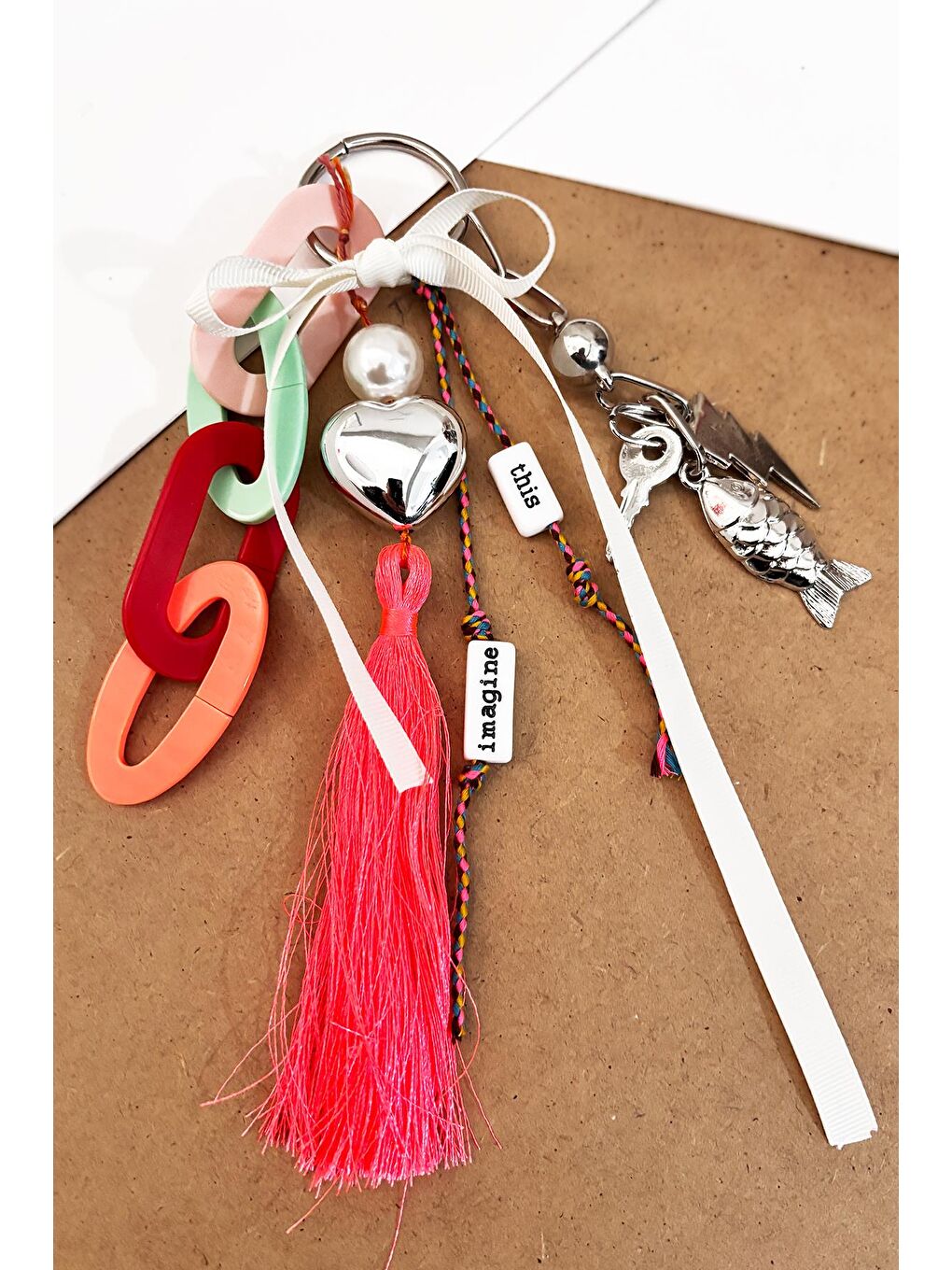 New Obsessions Pembe Imagine You love Me Charm Uçlu Çanta Süsü Anahtarlık - 2