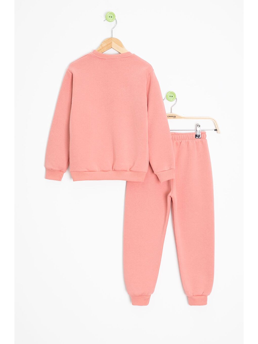 Pembe Somon Gülenyüz Nakışlı Şardonlu Kız Çocuk Eşofman Takımı 23360-4