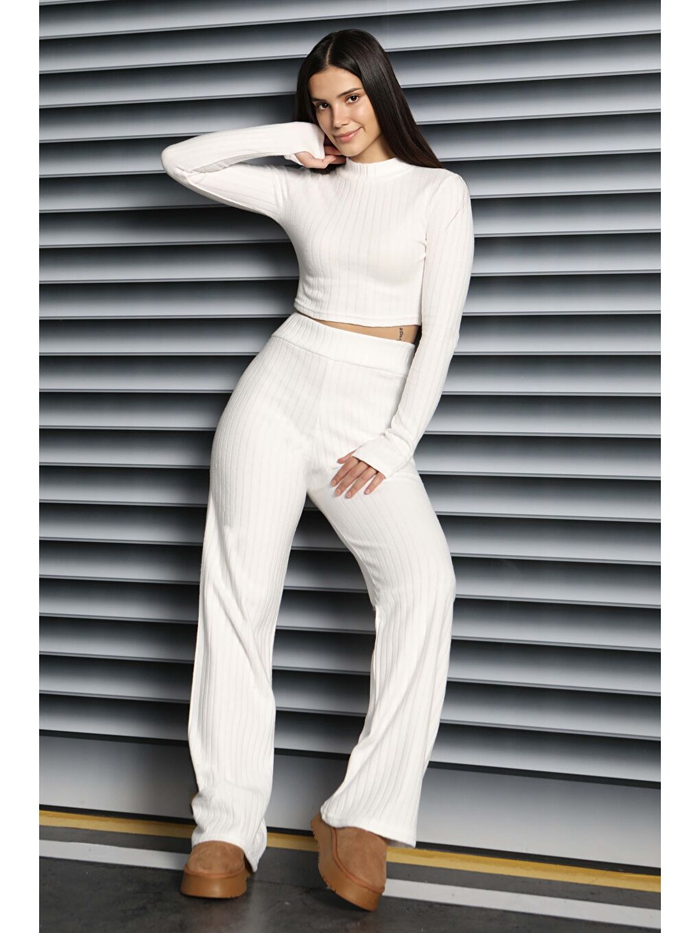 Parmak Geçmeli Kaşkorse İkili Takım Beyaz - 27820-BEYAZ-2