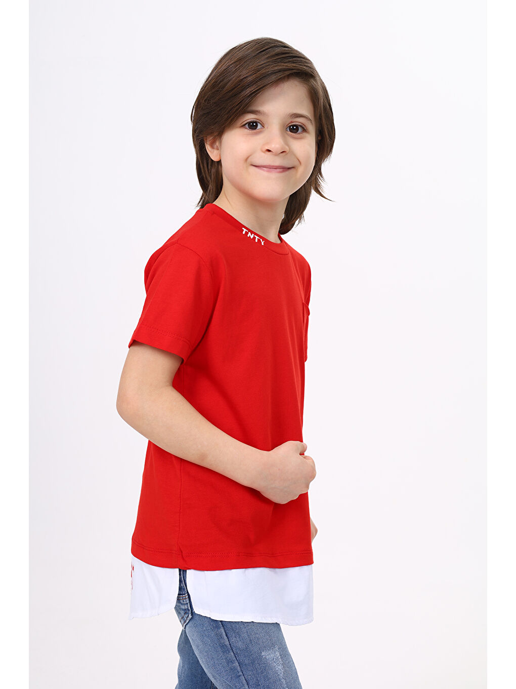 Kırmızı Erkek Çocuk Cepli Pamuklu Tişört-1