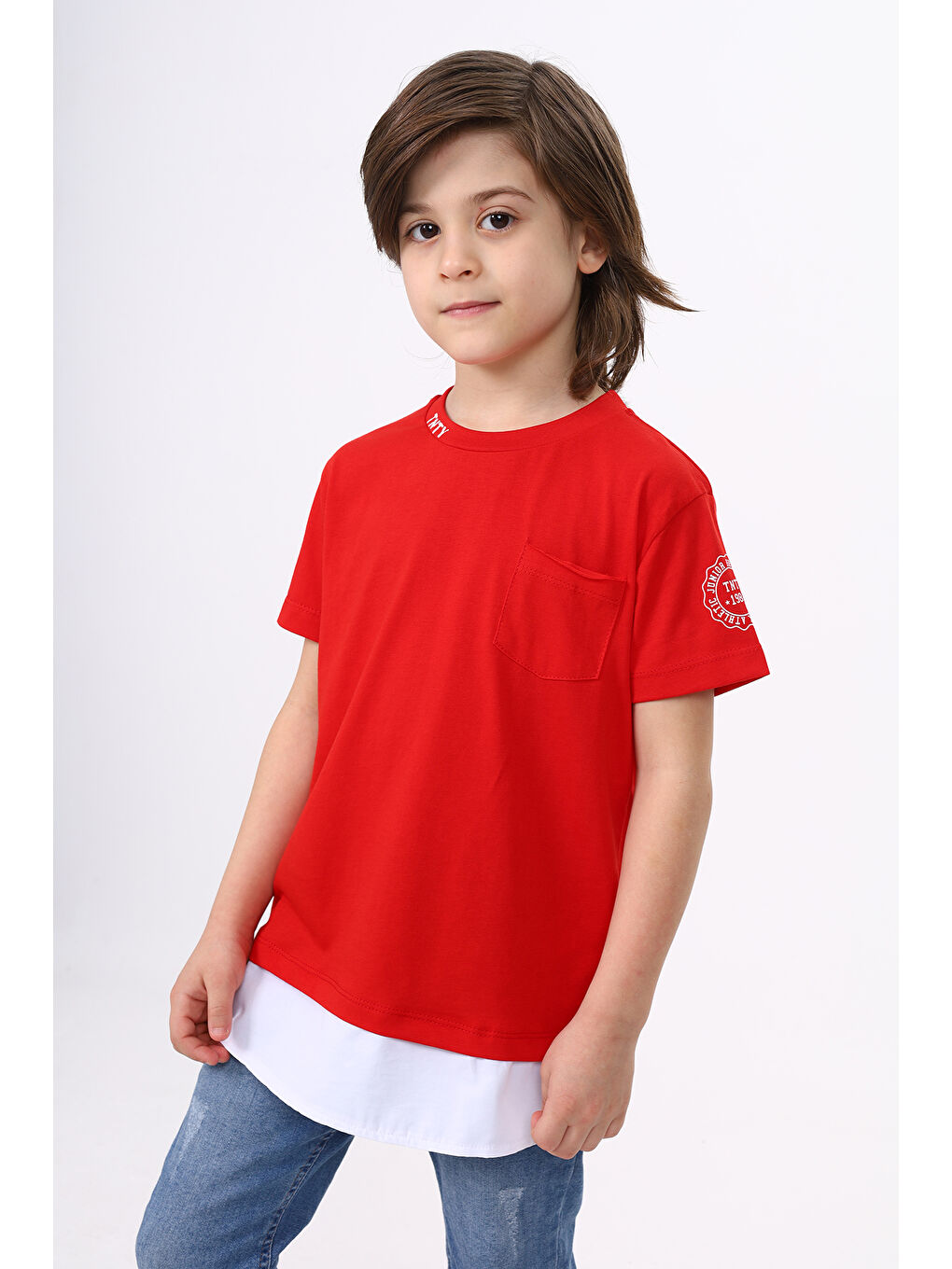 Kırmızı Erkek Çocuk Cepli Pamuklu Tişört-4