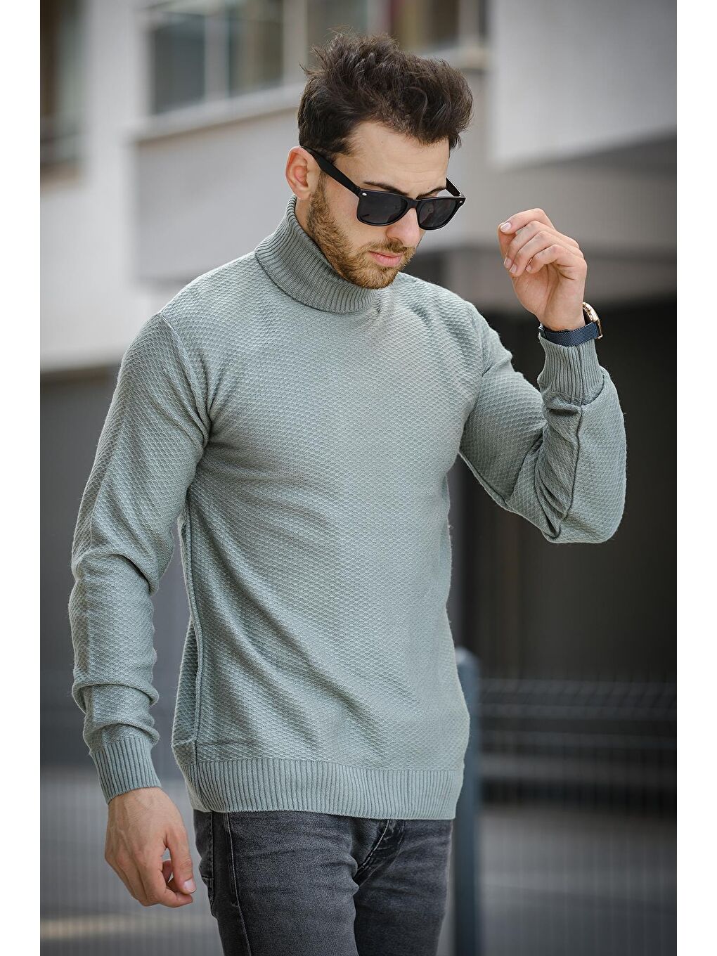 Turkuaz Seka 500 Slim Fit Petek Örgü Erkek Tam Balıkçı Kazak