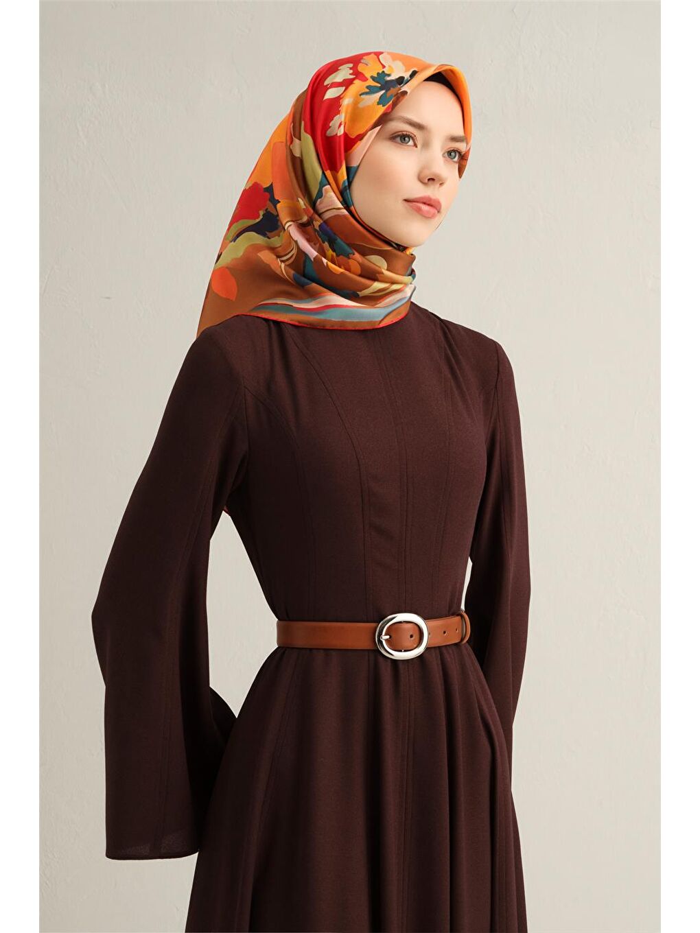 Turuncu Monogram Desenli Saf İpek Twill Eşarp 9340 84