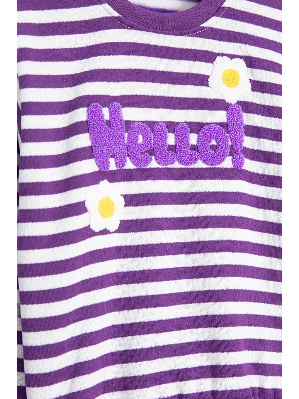 Mor Papatya Nakışlı Çizgili Kız Çocuk Takım 23351-1