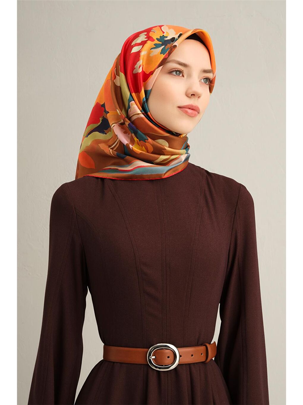 Turuncu Monogram Desenli Saf İpek Twill Eşarp 9340 84-1