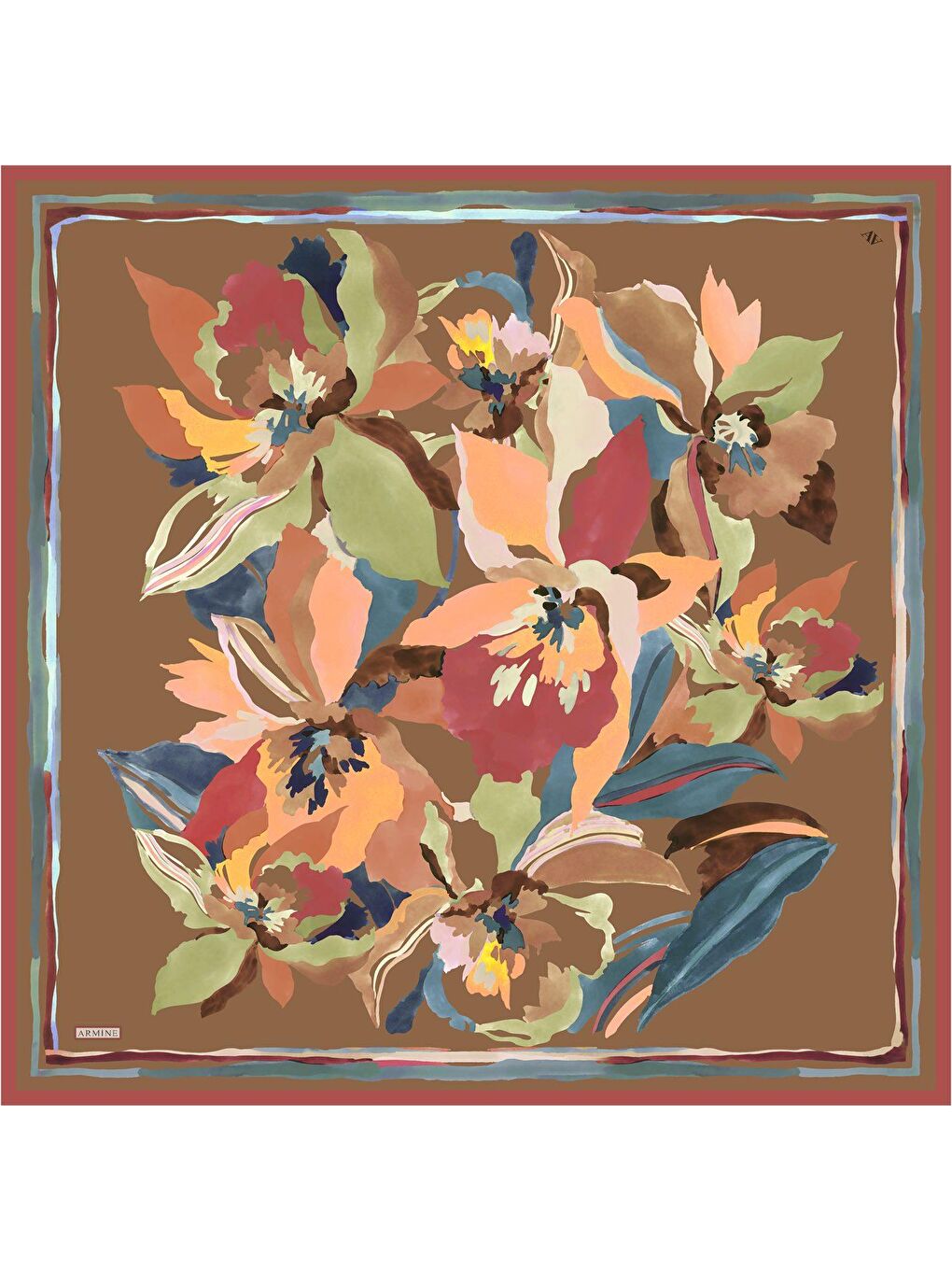 Turuncu Monogram Desenli Saf İpek Twill Eşarp 9340 84-2