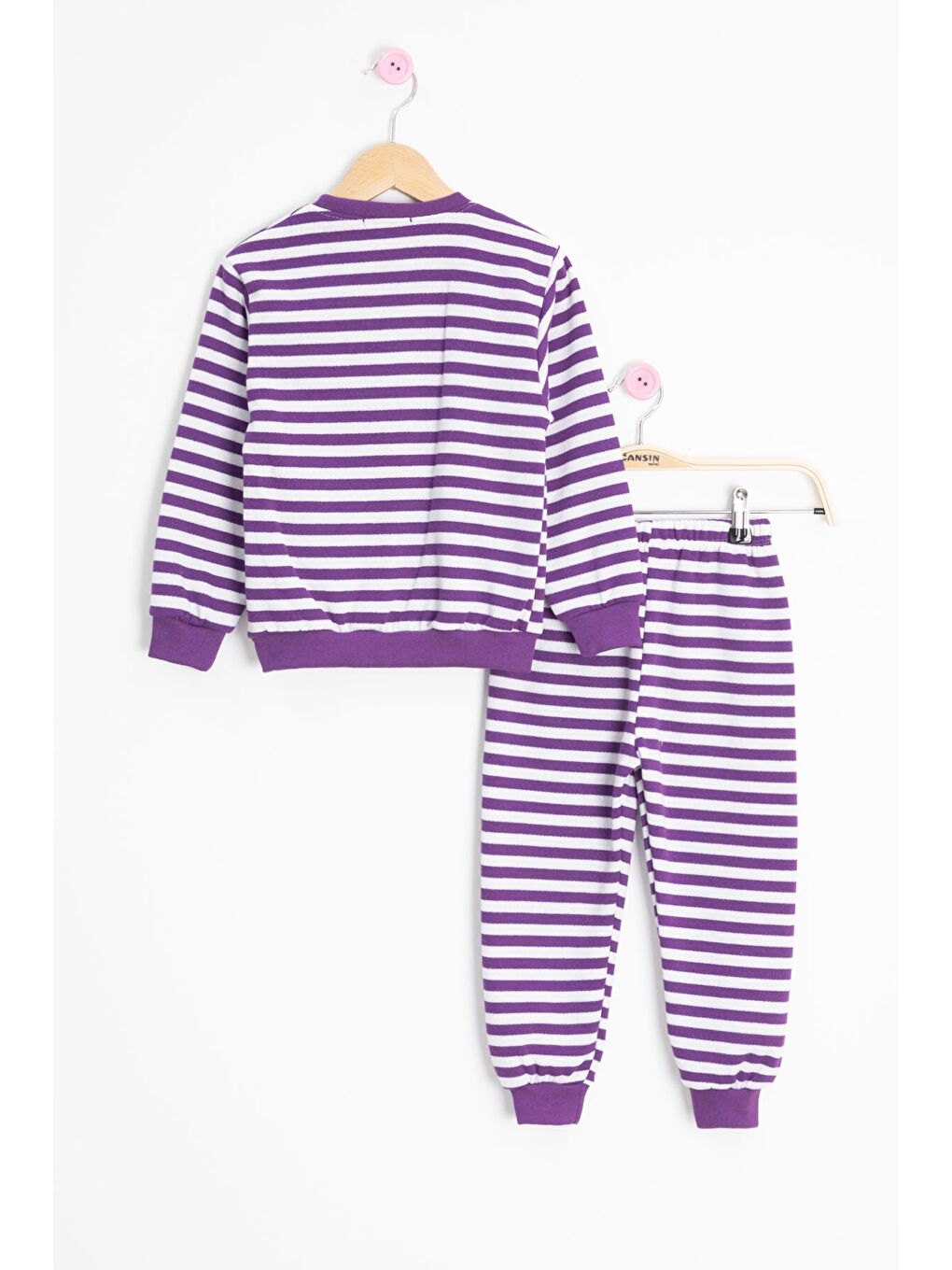 Mor Papatya Nakışlı Çizgili Kız Çocuk Takım 23351-3