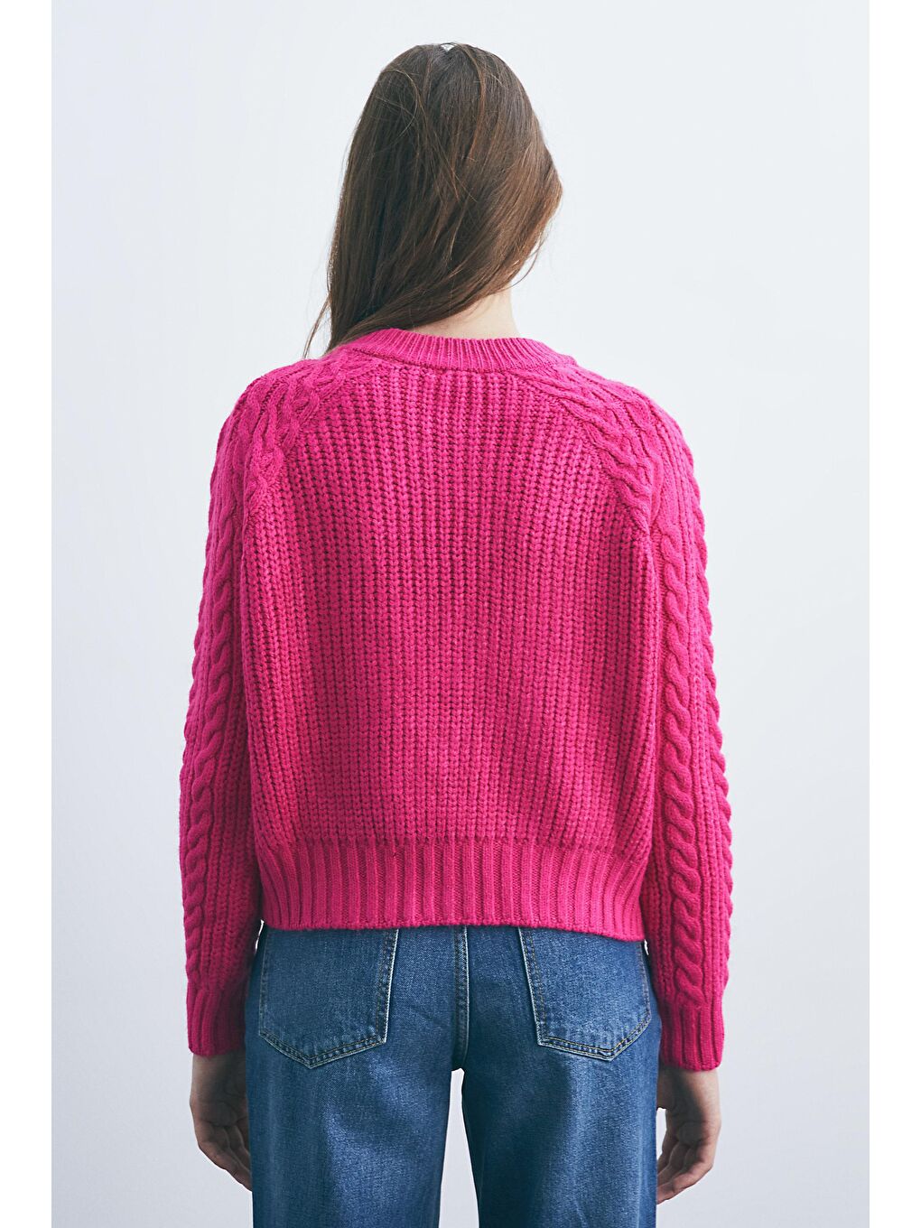 Fuşya Bisiklet Yaka Saç Örgülü Yumuşak Tuşeli Kazak-4