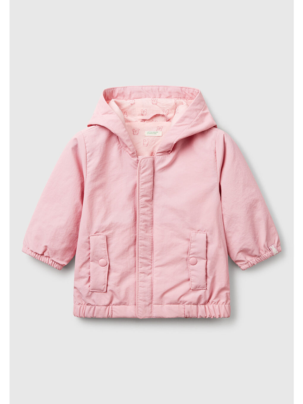 Bebek Pembe Logo Etiketi Detaylı Kapüşonlu Yağmurluk