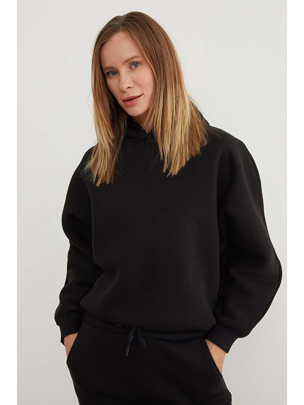 Siyah 3 İplik Basic Kapüşonlu Jogger Eşofman Takımı-1