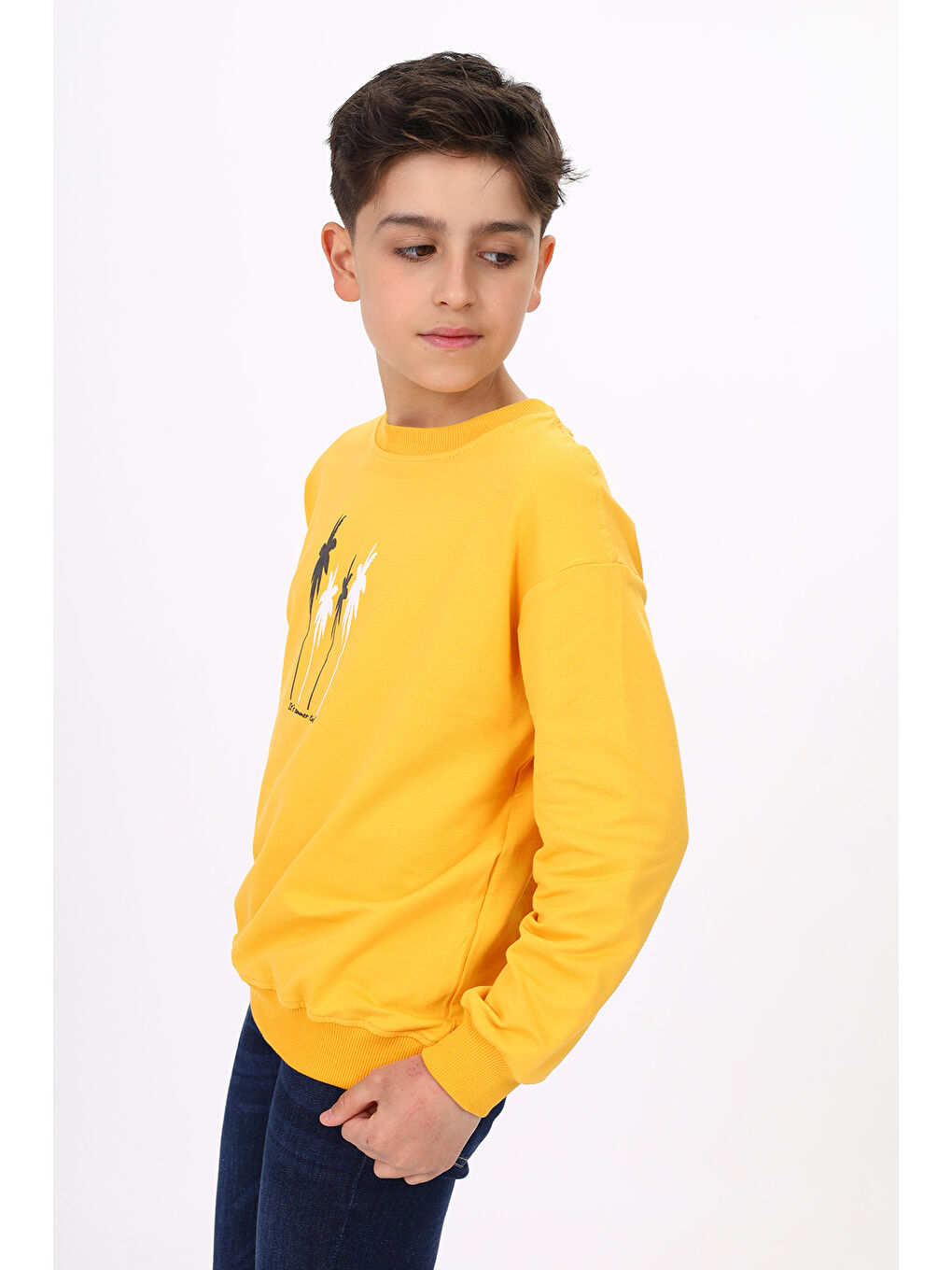 Sarı Erkek Çocuk Baskılı Sweatshirt-1