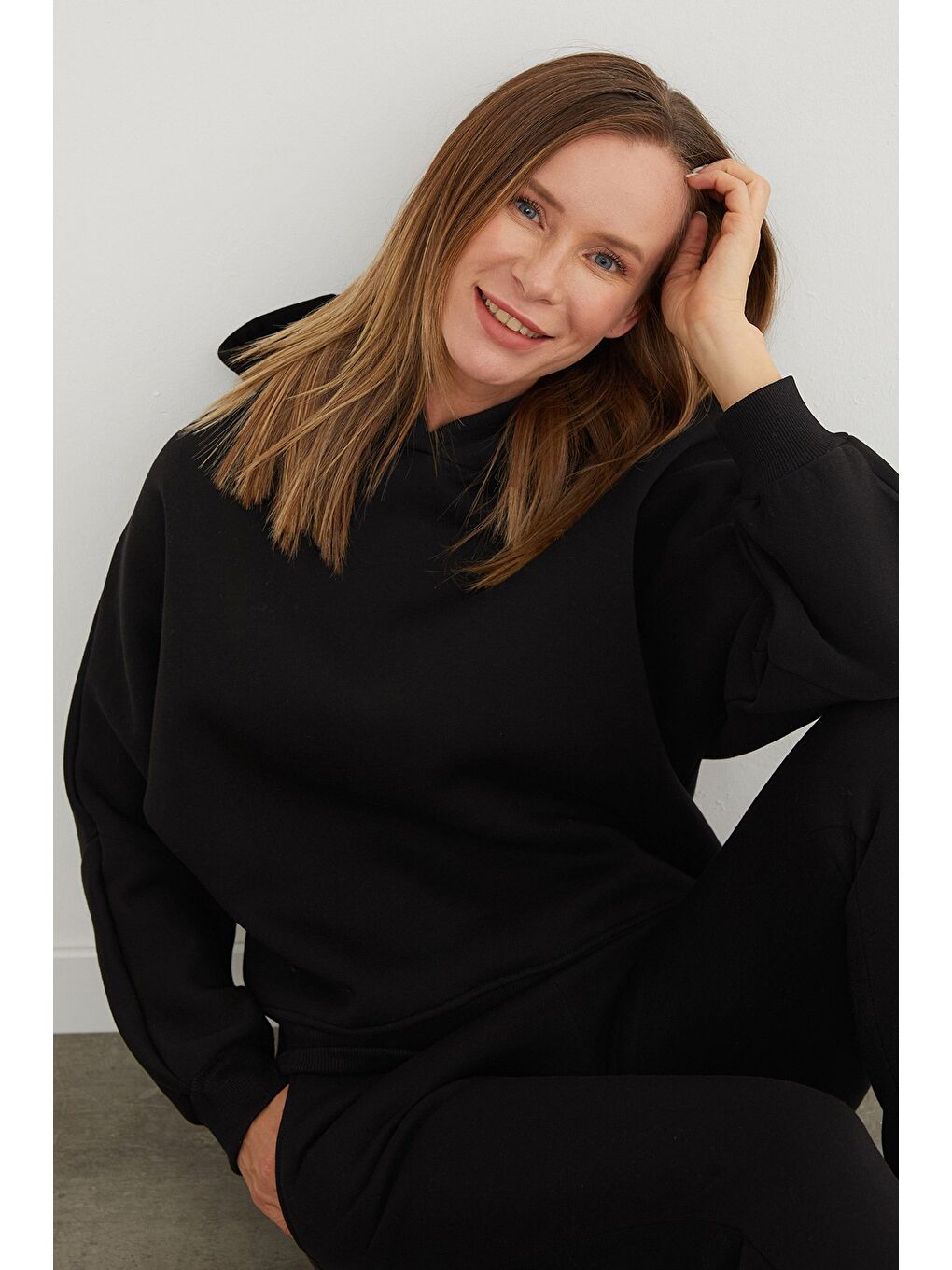 Siyah 3 İplik Basic Kapüşonlu Jogger Eşofman Takımı-2