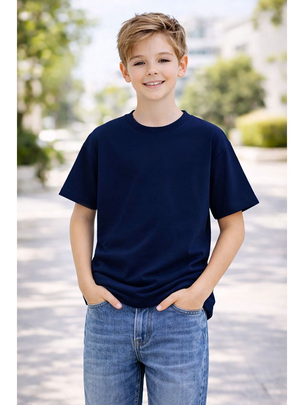 Lacivert Unisex Basic Kısa Kollu Çocuk T-Shirt