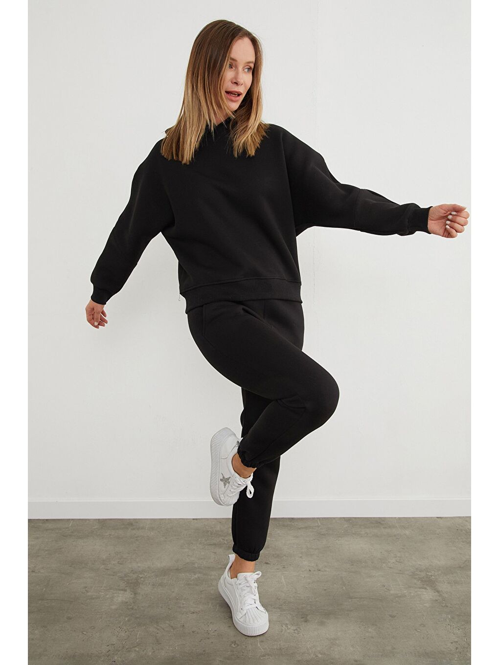 Siyah 3 İplik Basic Kapüşonlu Jogger Eşofman Takımı-4