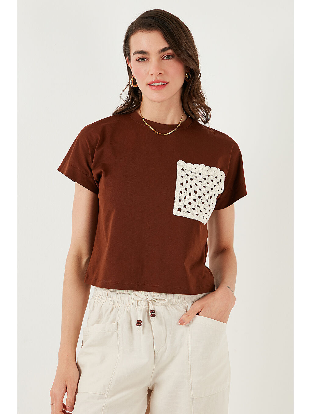 Kahverengi Pamuklu Tek Cepli Regular Fit Bisiklet Yaka T Shirt 5865818-5