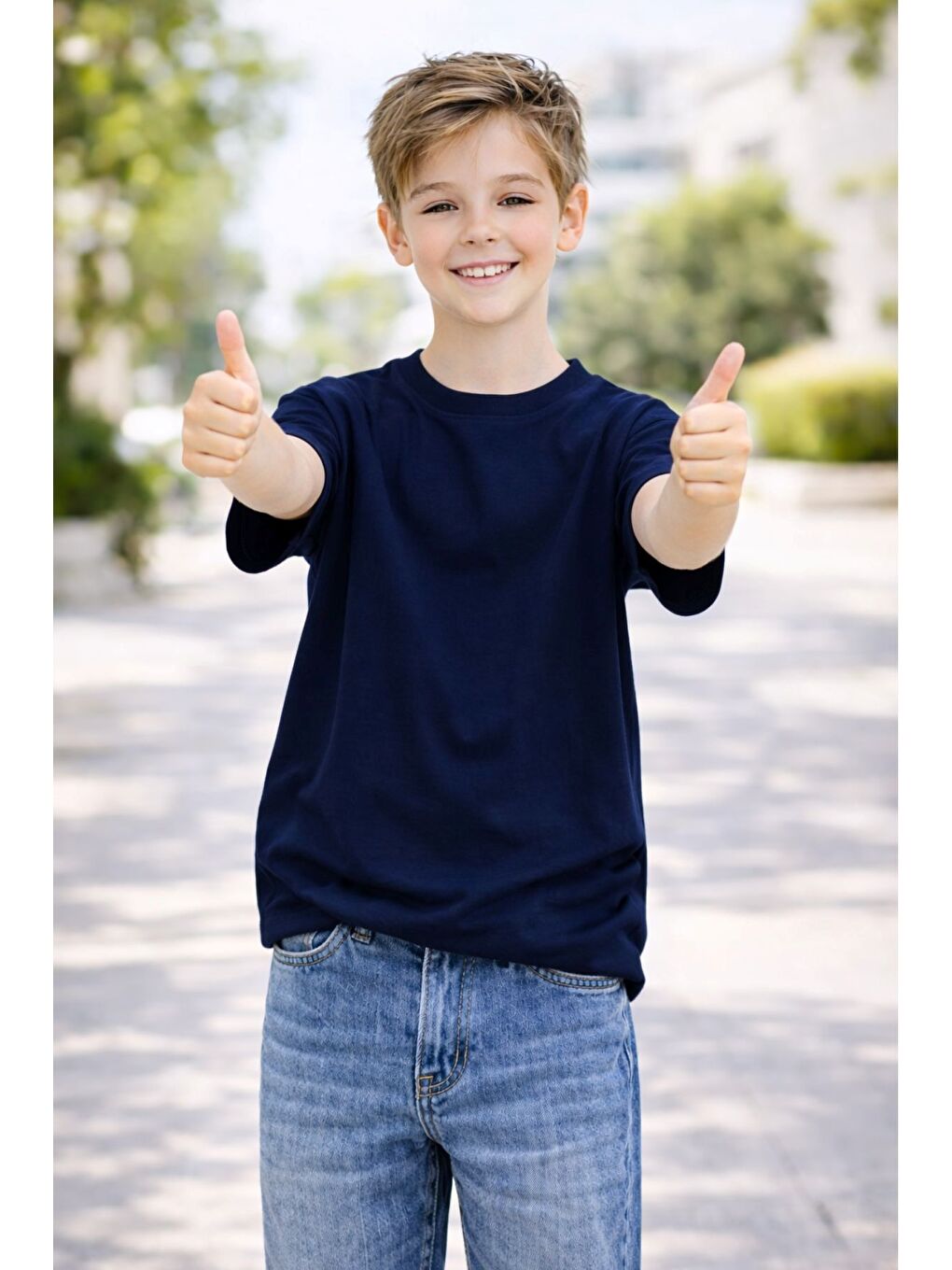 Lacivert Unisex Basic Kısa Kollu Çocuk T-Shirt-1