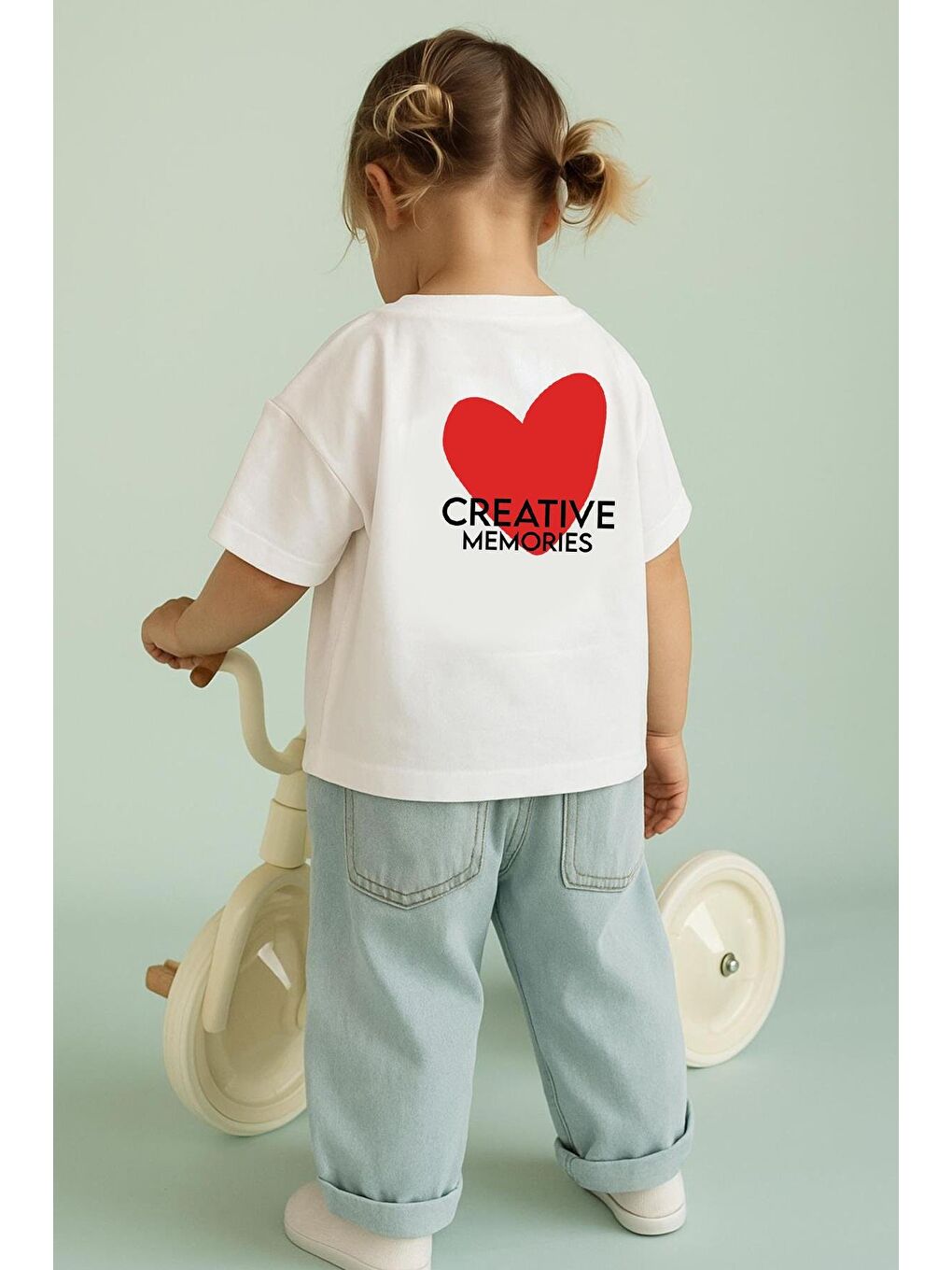 Ekru Kız Çocuk Pamuklu Bisiklet Yaka Sırtı Baskılı T-Shirt-1