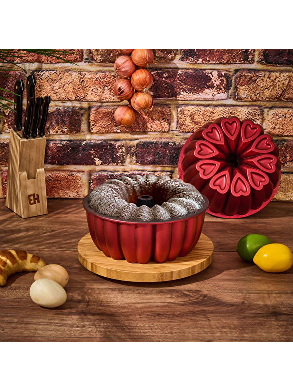 Ametist Kalpli Kek Kalıbı - Kırmızı - 26 cm-3