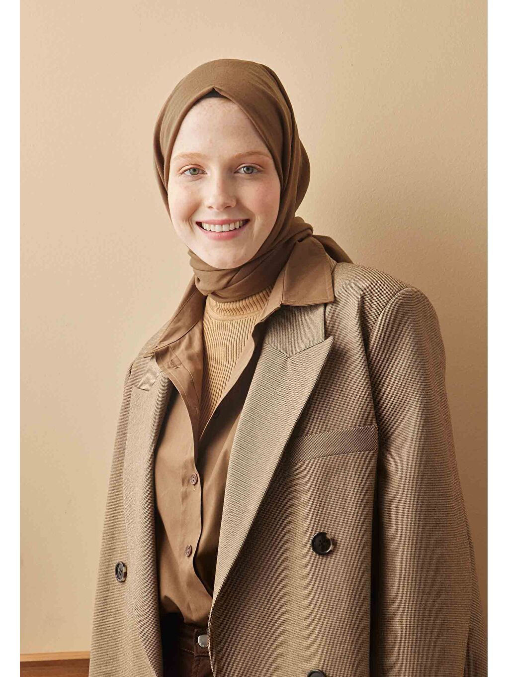 Kahverengi Pamuk Crash Şal Çikolata Kahve-2