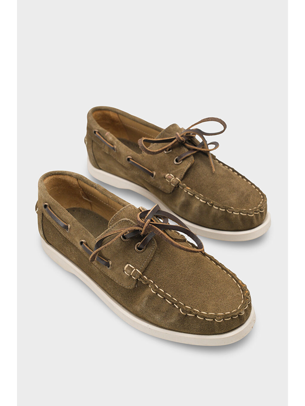 Yeşil Stephie Hakiki Deri Süet Kadın Loafer Tekne Ayakkabısı-1