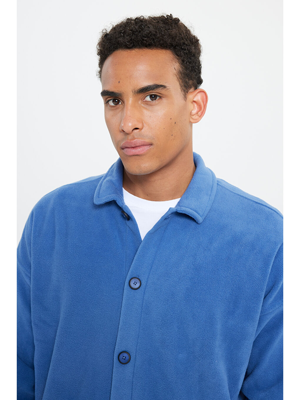 Erkek İndigo Oversize Fit Geniş Kesim Klasik Yaka Tüylenme Yapmayan Kışlık Rahat Polar Gömlek-3