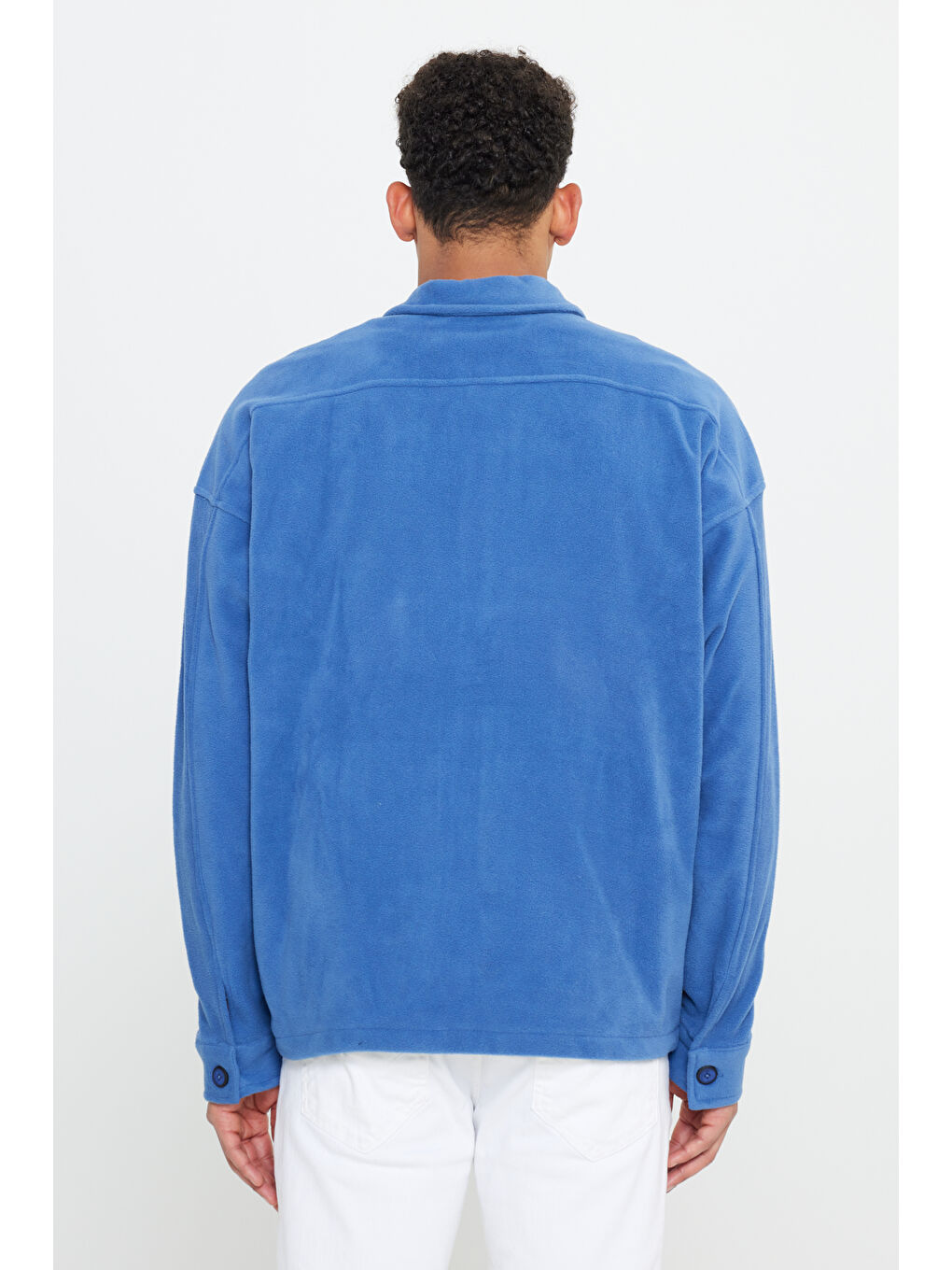 Erkek İndigo Oversize Fit Geniş Kesim Klasik Yaka Tüylenme Yapmayan Kışlık Rahat Polar Gömlek-4