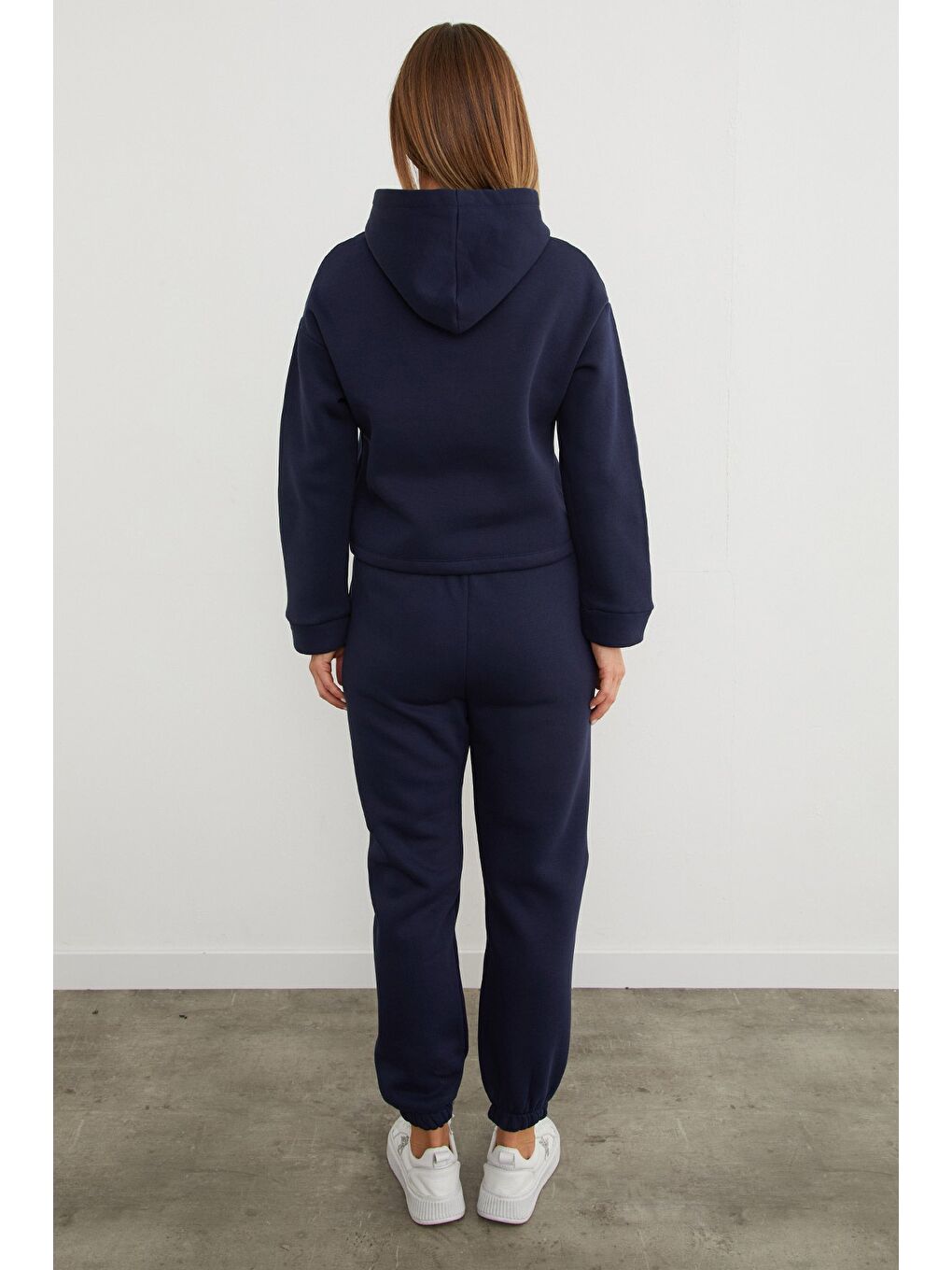 Lacivert 3 İplik Ayıcık Nakışlı Kapüşonlu Jogger Eşofman Takımı-3