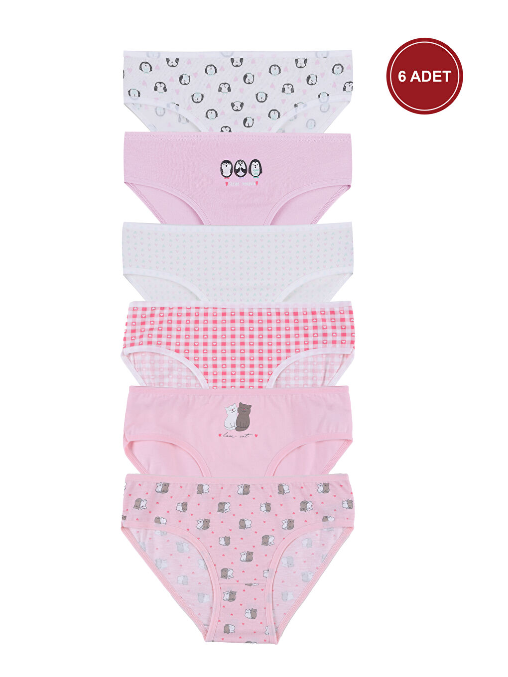 Pembe Kız Çocuk 6'lı Desenli Slip