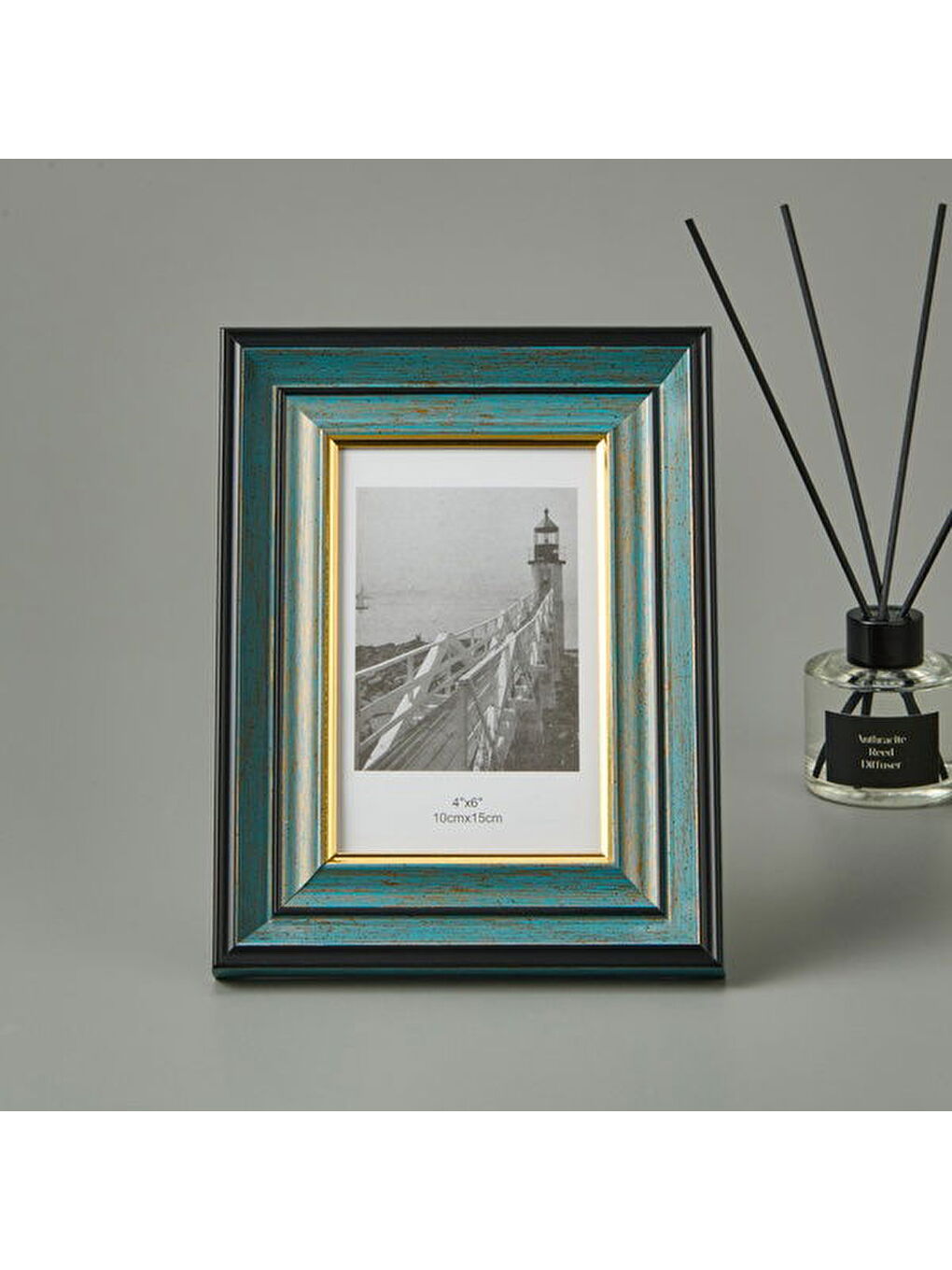 Sarı Fotoğraf Çerçevesi - Mavi / Gold - 10x15 cm-3