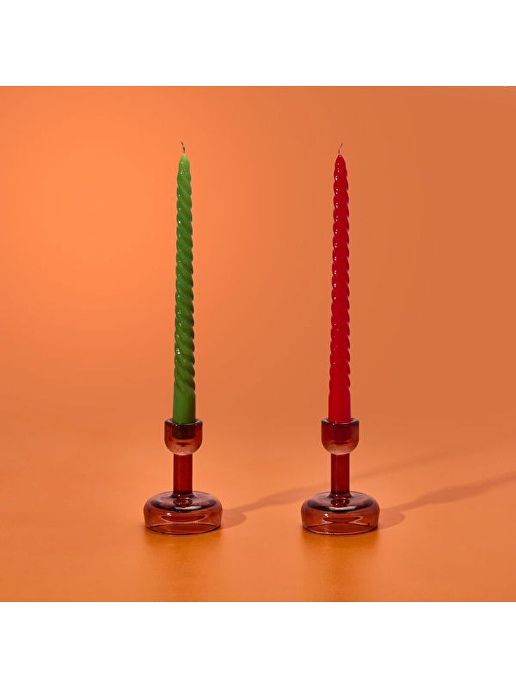 2'li Şamdan Mum - Kırmızı / Yeşil - 25x2 cm
