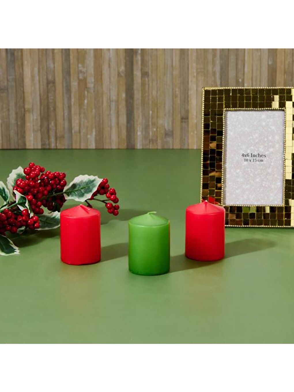 3'lü Silindir Mum - Kırmızı / Yeşil - 5x5 cm