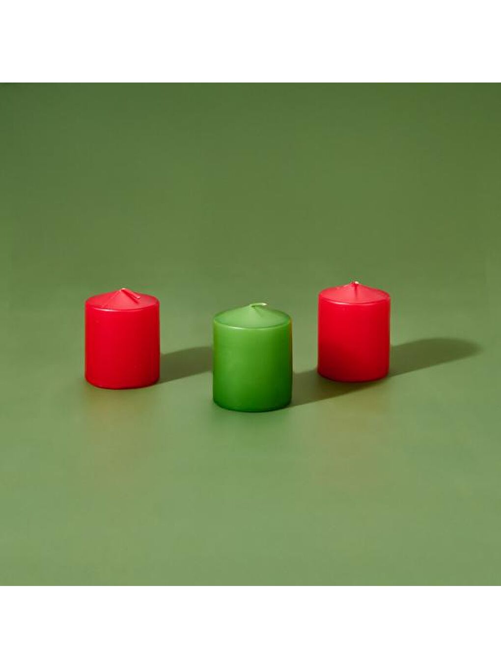 3'lü Silindir Mum - Kırmızı / Yeşil - 5x5 cm-1