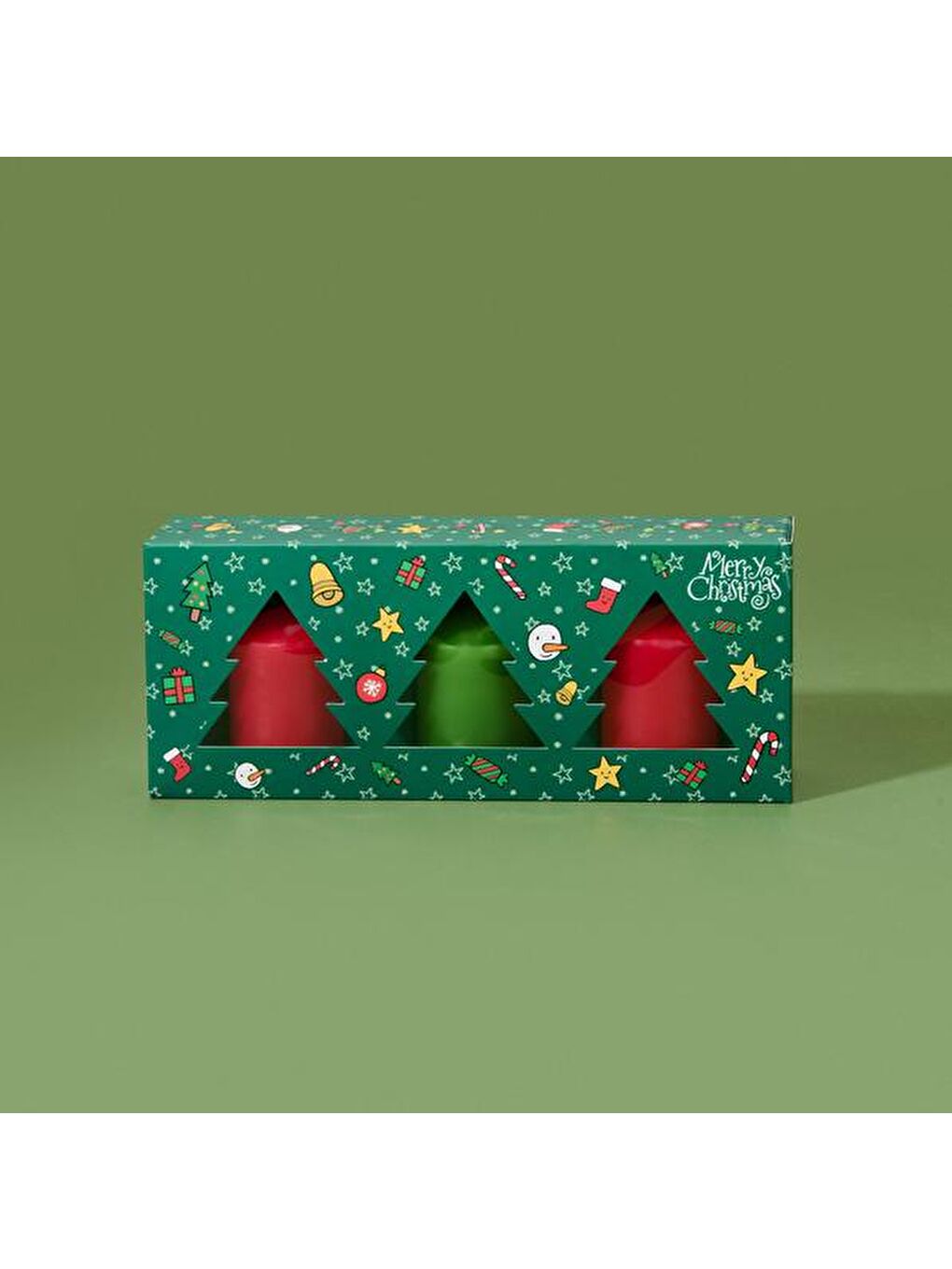 3'lü Silindir Mum - Kırmızı / Yeşil - 5x5 cm-3