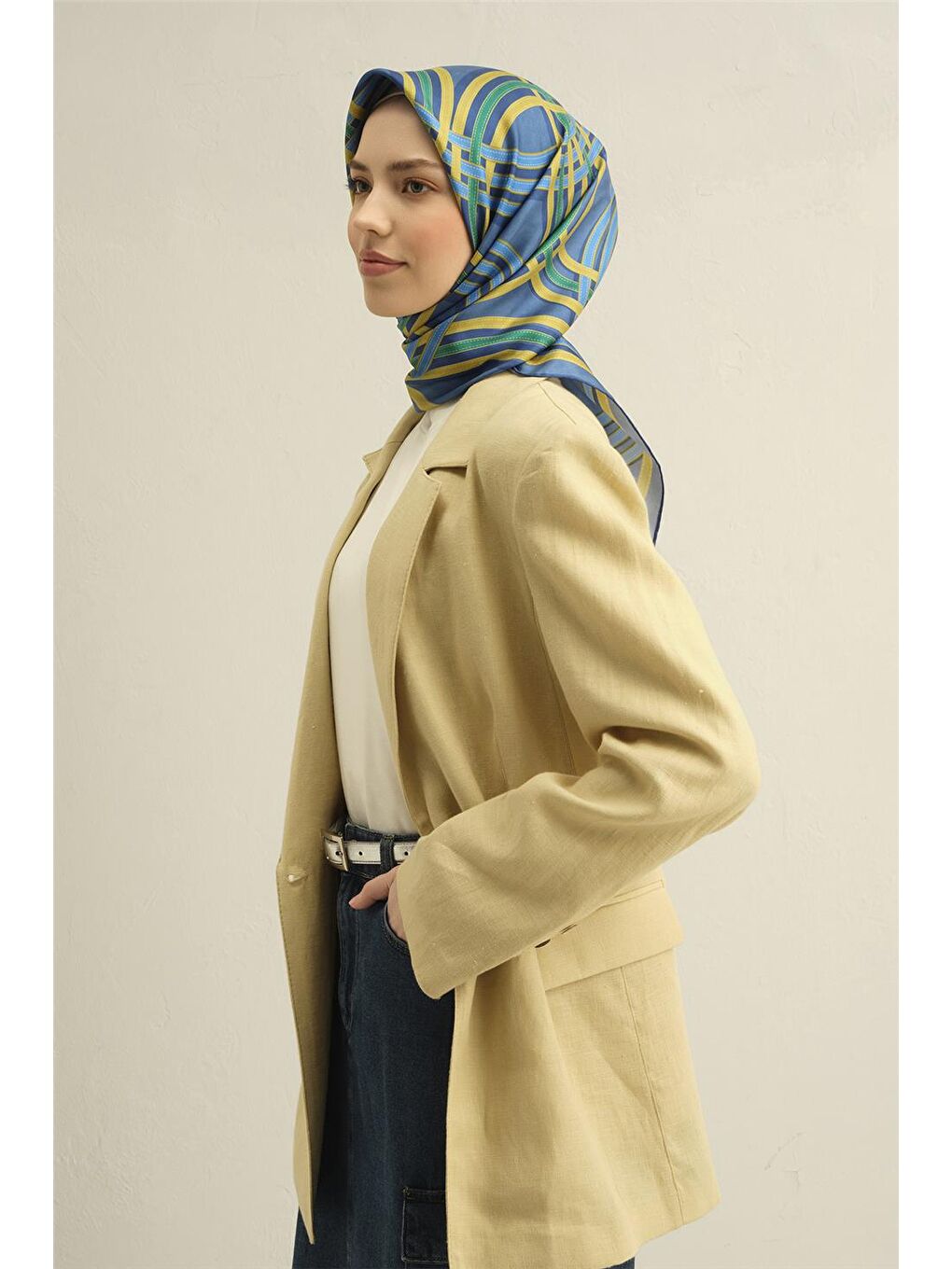 Yeşil Desenli Saf İpek Sura Eşarp 9333 80