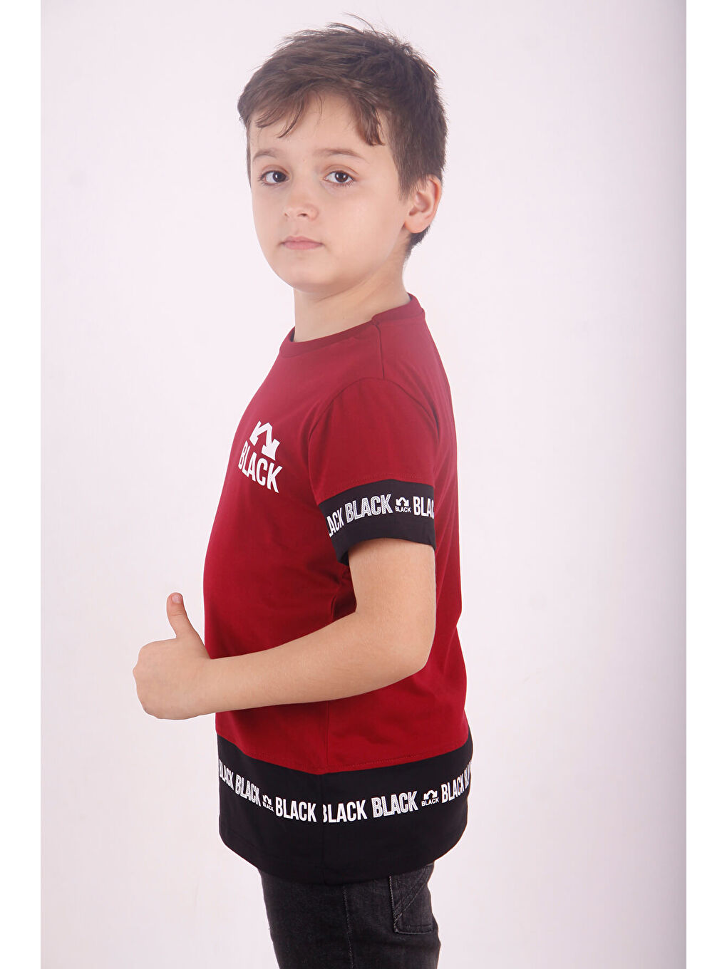 Bordo Erkek Çocuk BLACK Baskılı Tişört-1