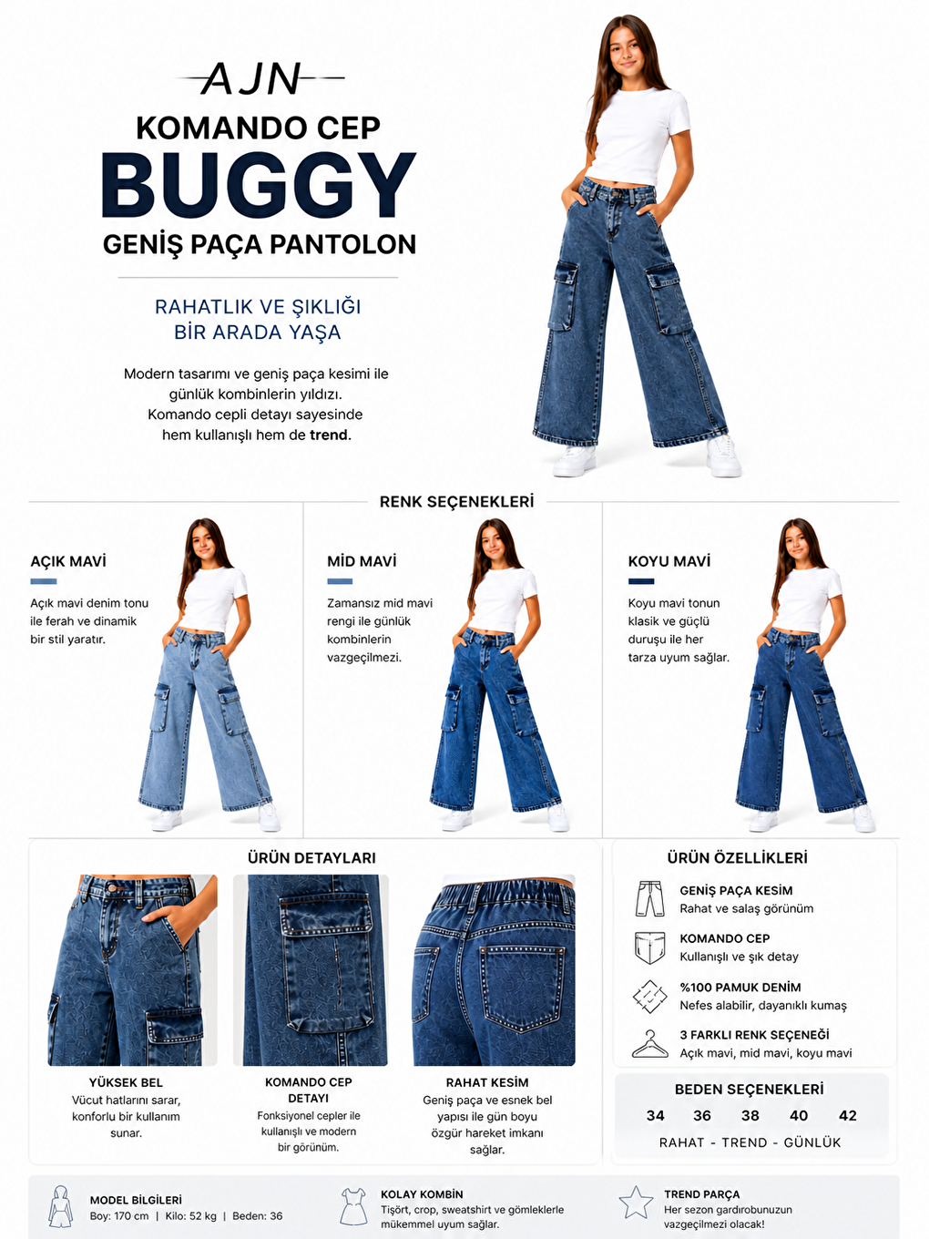 Mavi kids Wideleg Kız Çocuk Jean Pantolon-1