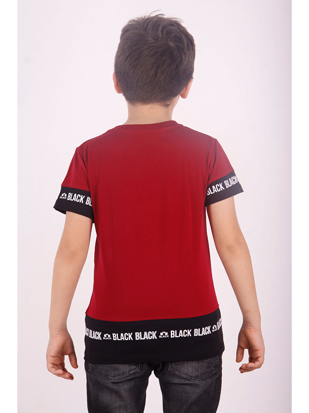 Bordo Erkek Çocuk BLACK Baskılı Tişört-5