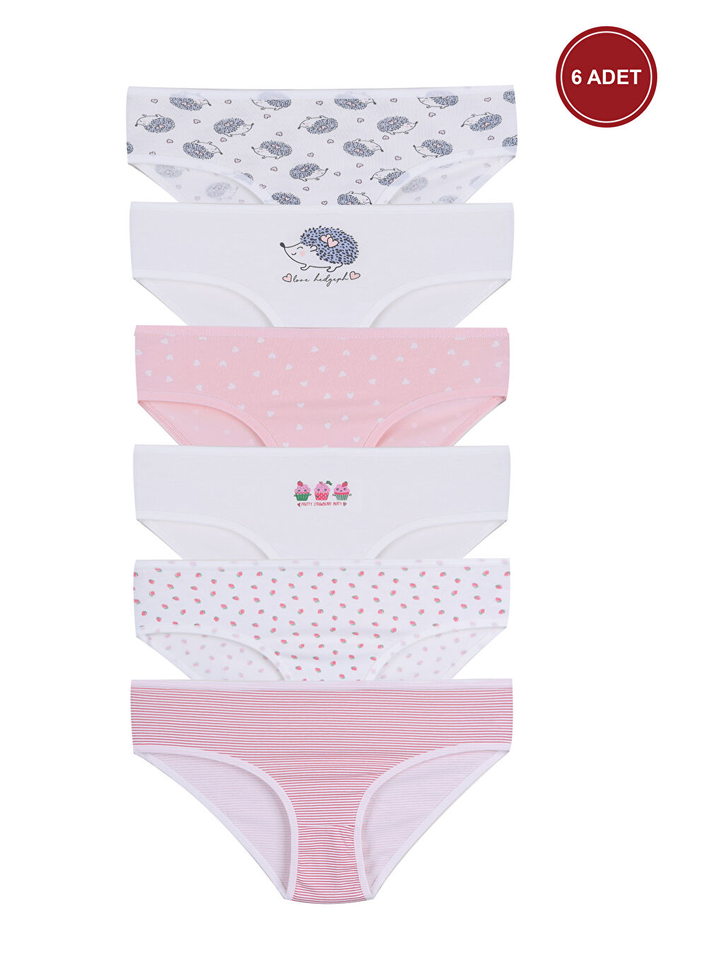 Beyaz Kız Çocuk 6'lı Desenli Slip