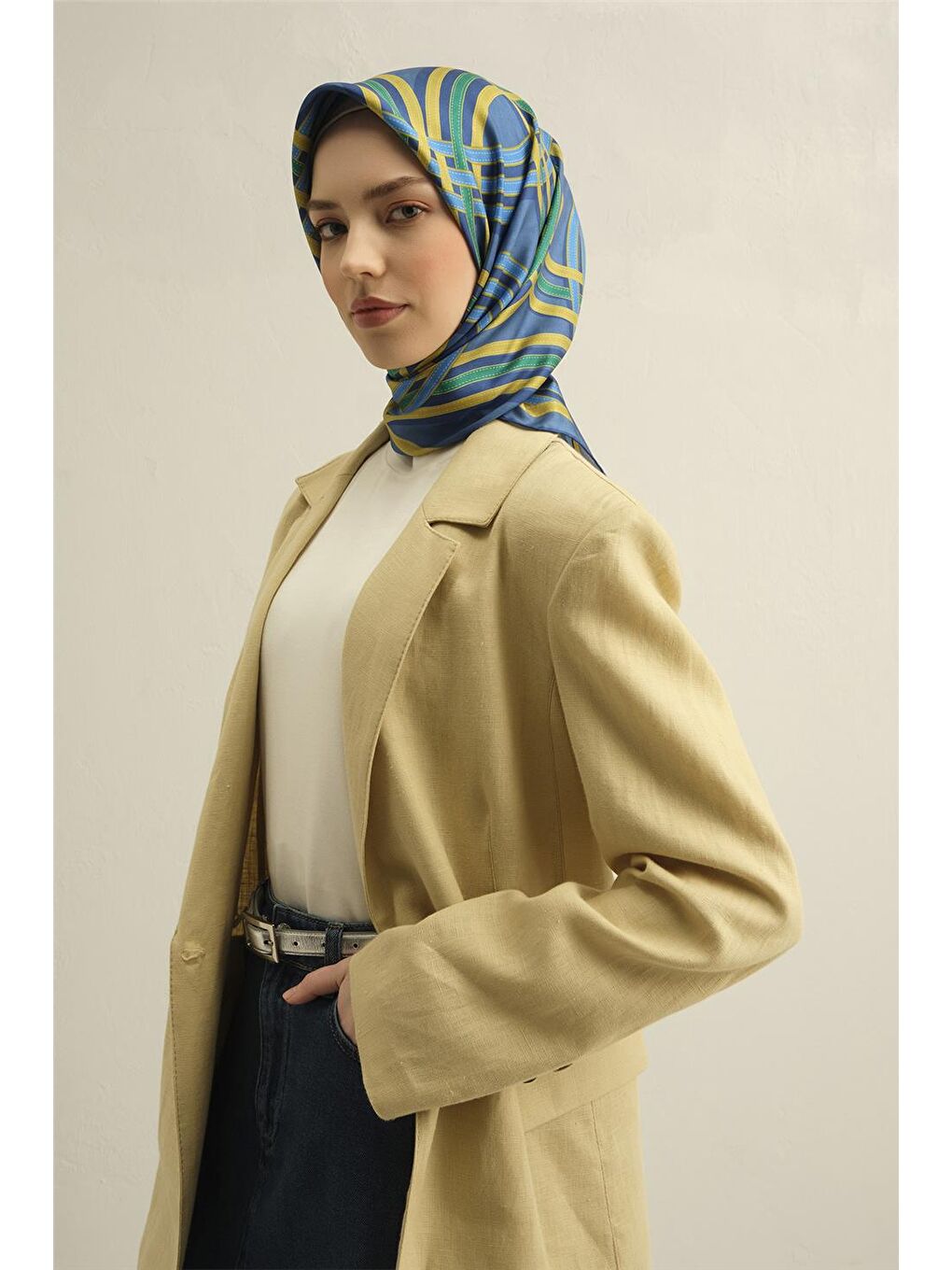 Yeşil Desenli Saf İpek Sura Eşarp 9333 80-1