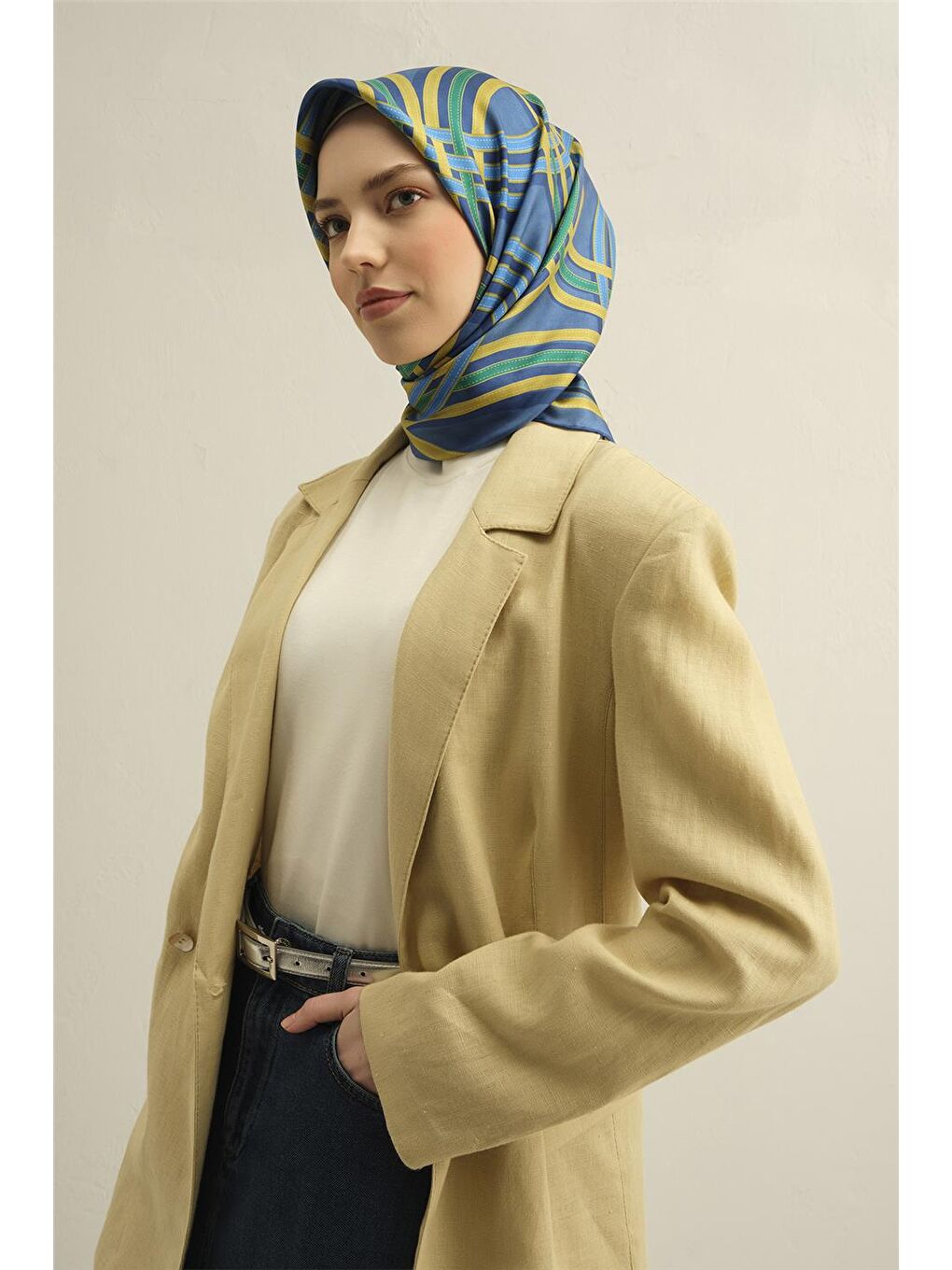 Yeşil Desenli Saf İpek Sura Eşarp 9333 80-2