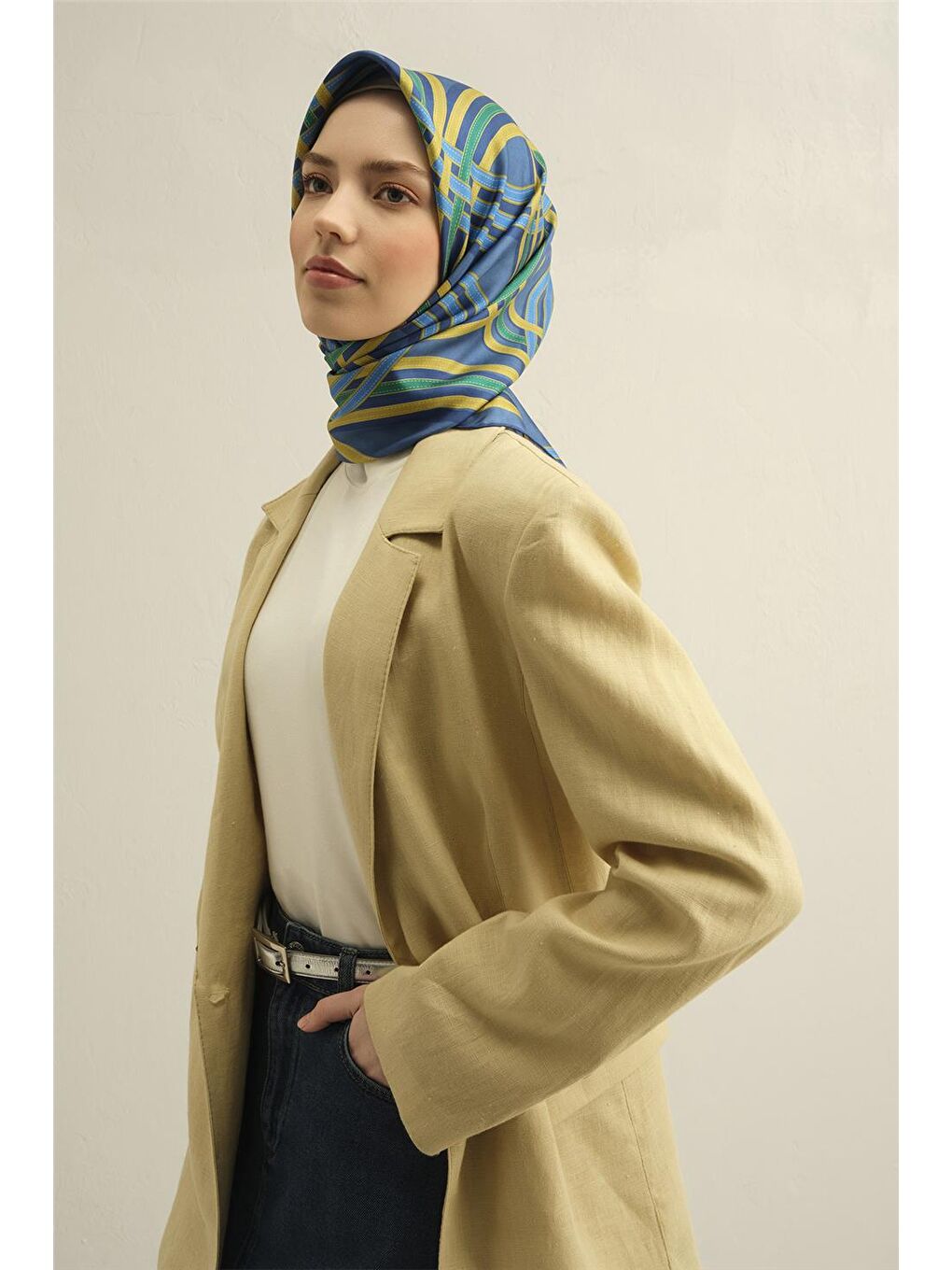 Yeşil Desenli Saf İpek Sura Eşarp 9333 80-3