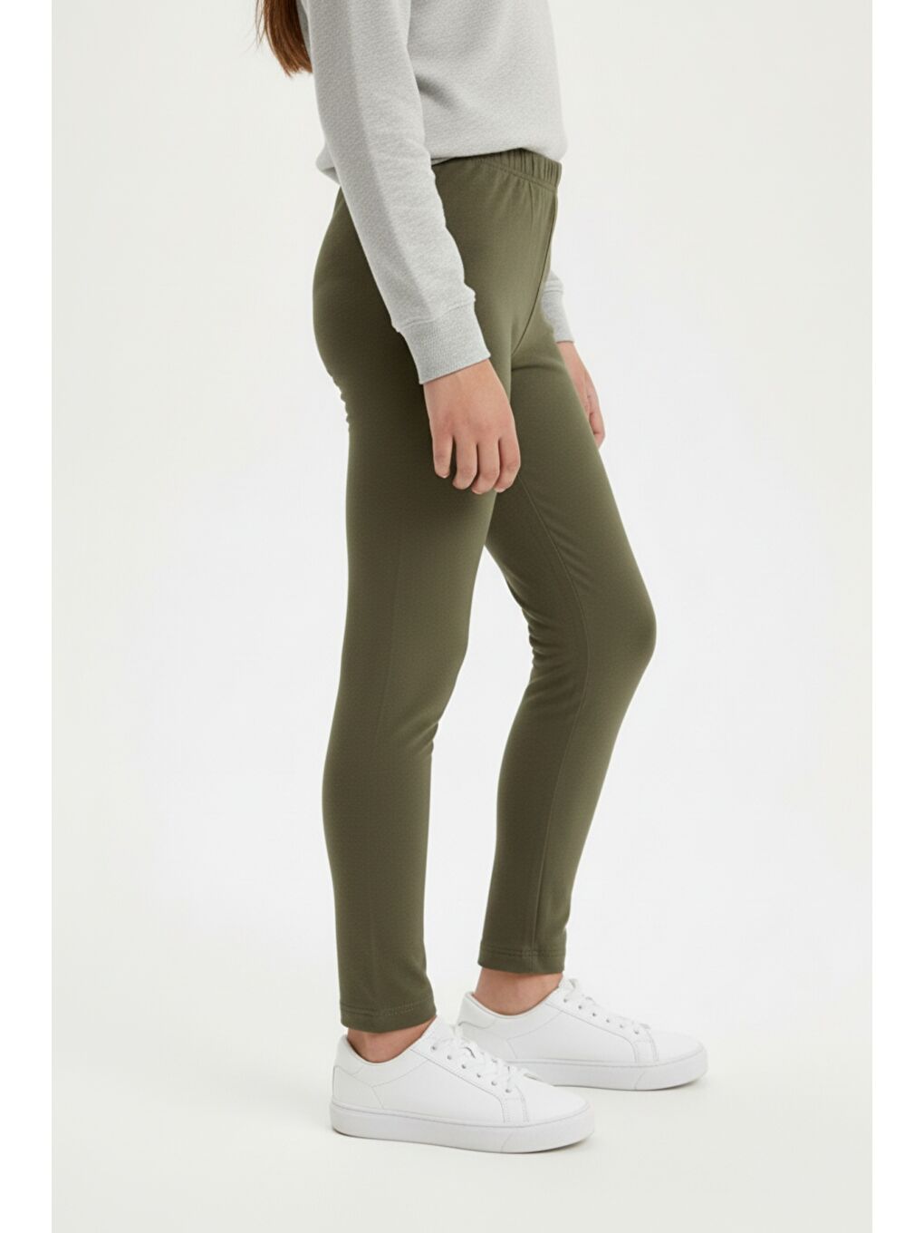 Haki Kız Çocuk Beli Lastikli  Dar Parça Tayt 21141-1