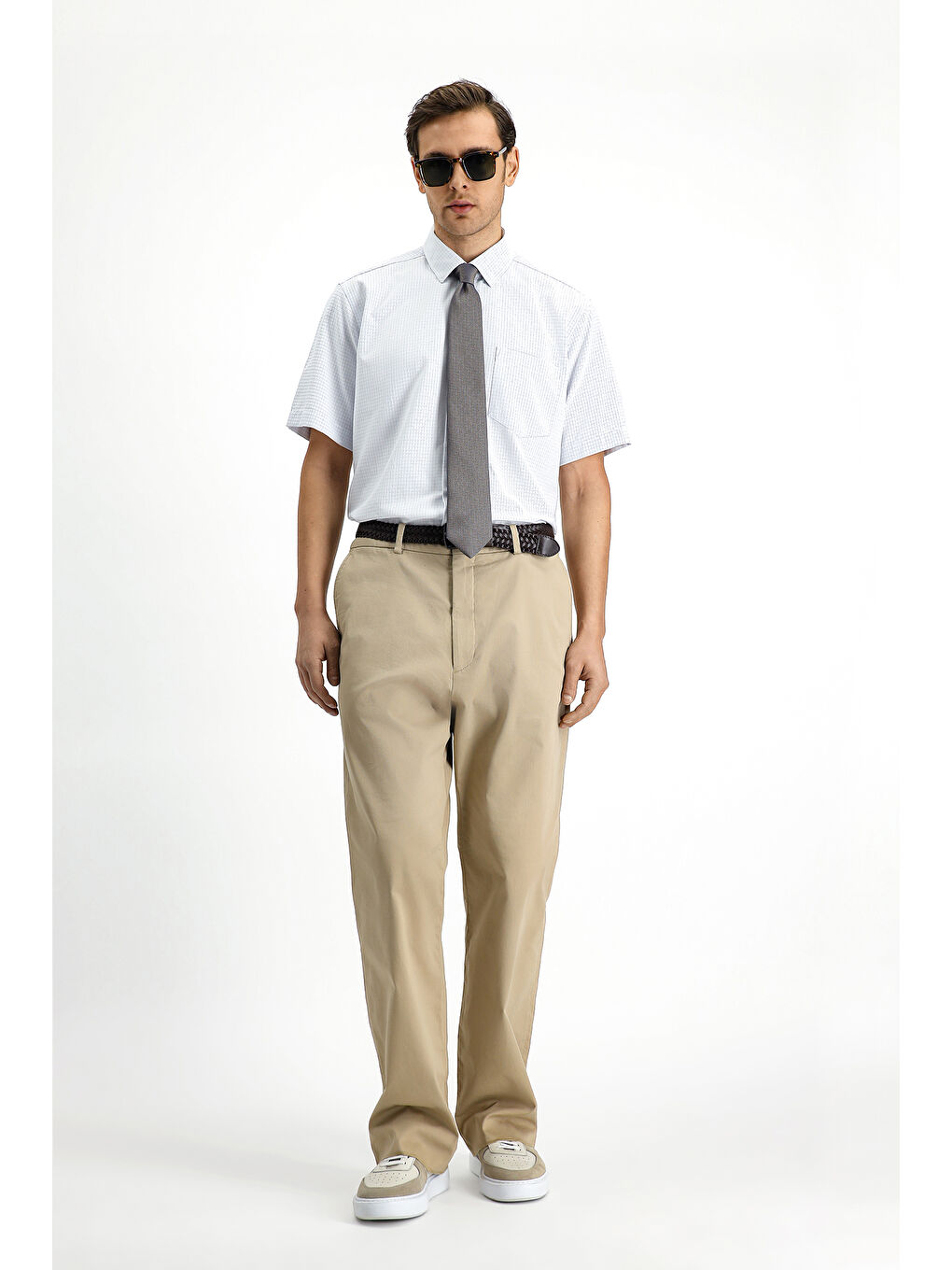 Mavi Kısa Kol Regular Fit Ekose Pamuklu Kolay Ütülenebilir Gömlek-2