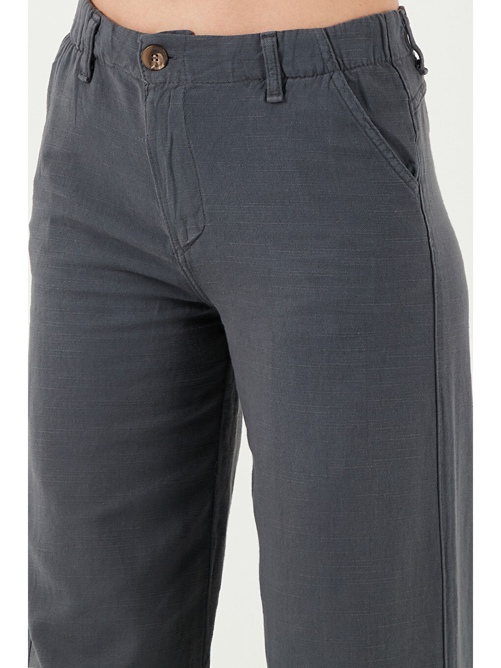 Antrasit Pamuklu Standart Fit Yüksek Bel Geniş Paça Pantolon 668Yp5193-5