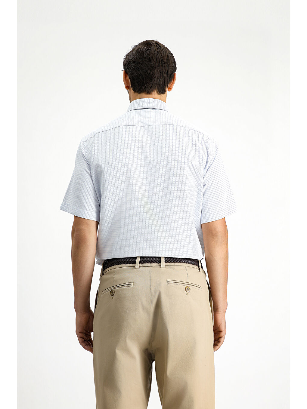 Mavi Kısa Kol Regular Fit Ekose Pamuklu Kolay Ütülenebilir Gömlek-3