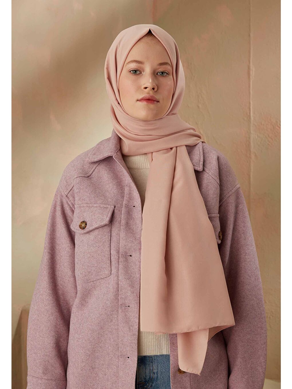 Pembe Pamuk Viskon Şal Pudra